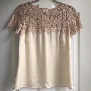 Milly Silk and Lace Short Sleeve Top